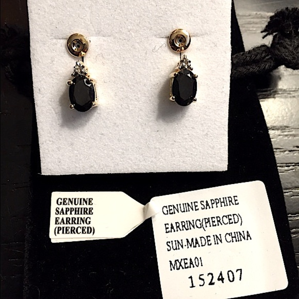 NWT Genuine sapphire earrings - Picture 2 of 4